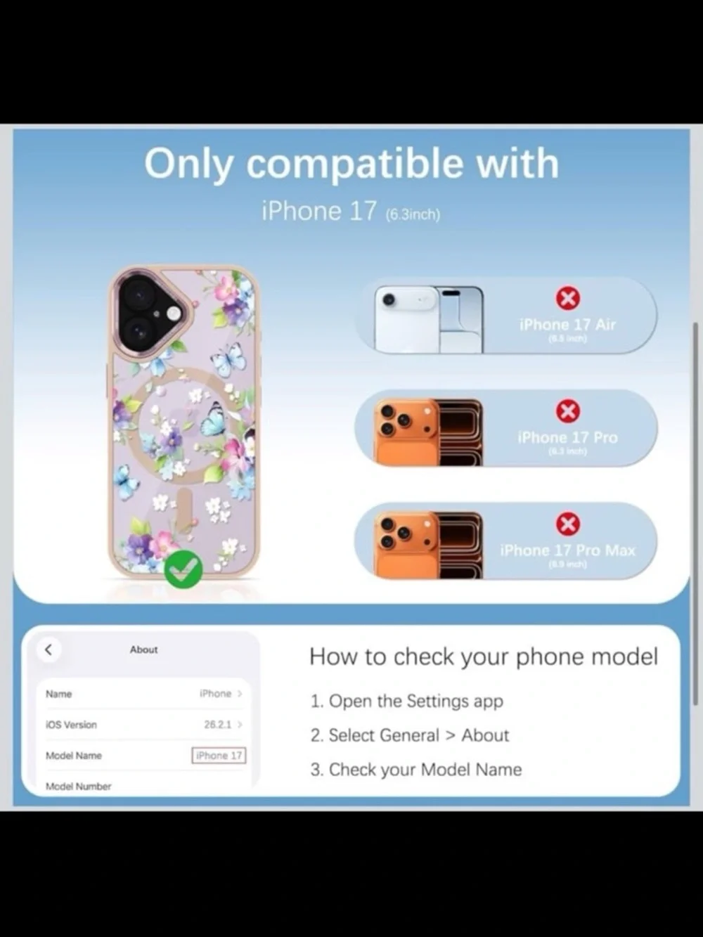 Floral Butterfly Protective Phone Case for iPhone 17 6.3” case anti-scratch